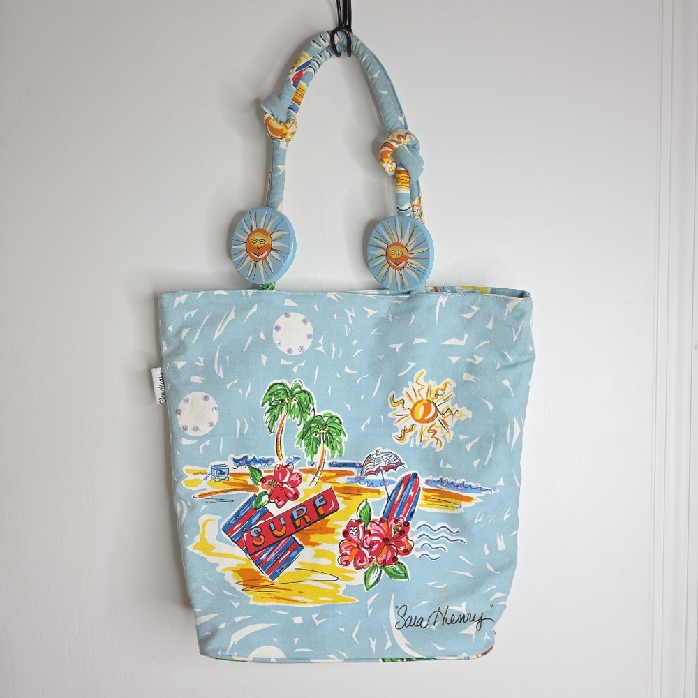 Vtg Sara Henry Sun & Surf Beach Tote Bag Beaded Tropical Y2K Novelty Purse